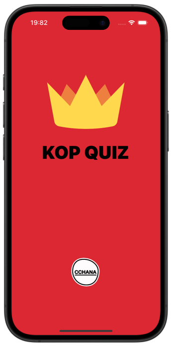 Kop Quiz app's loading screen displayed on an iPhone 14 Pro